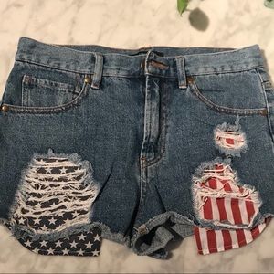 American Flag Distressed High Waisted Jean Shorts